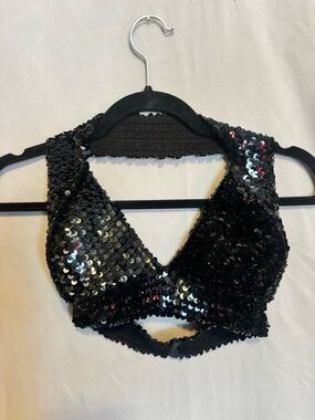 Sequin Halter Crop Top in Black cropped going out shirt sparkly bodycon slimming